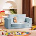 Kids Couch, 2-in-1 Toddler Chair Comfy 1-3 Years, Convertible Kids Chair, Toddler Couch That Fold Out, Kid Lounge Chairs for Boys and Girls Gifts, Kids Recline, Double, Blue