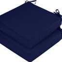 Waterproof Outdoor Chair Cushions Set of 2, Square Outdoor Seat Cushions with Ties and Removable Covers, 19 x 19 Outdoor Cushions for Patio Furniture with Portable Handle (Navy)