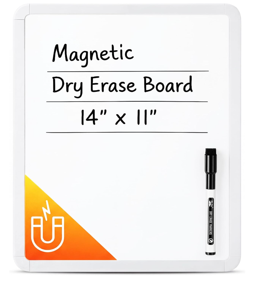 Mr. Pen- Dry Erase Board, 14” x 11”, White Frame | Includes Black Dry Erase Marker, Small Mini White Board for Students, Fridge, Wall, Locker, Double Sided Tapes Included
