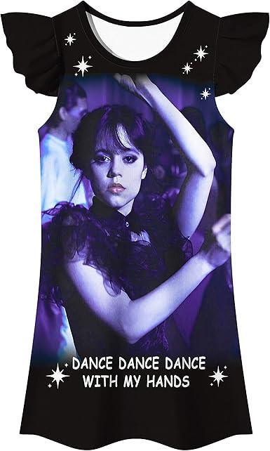 Girls Casual Dress Kids Dark Princess Dancing Queen Patterned Birthday Party Outfits, Small