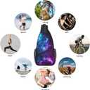 Galaxy Crossbody Sling Bags for Women Men Blue and Purple Galaxy with a Planet and a Moon Space Background Travel Sling Backpack Casual Shoulder Bag Universe Theme Gym Sports Hiking Daypack