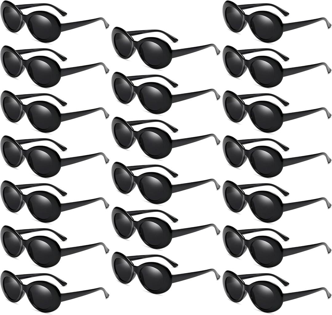 20 Pack Clout Oval Mod Sunglasses for Women Men Bulk Retro Round Lens Glasses Party Favors (Black)