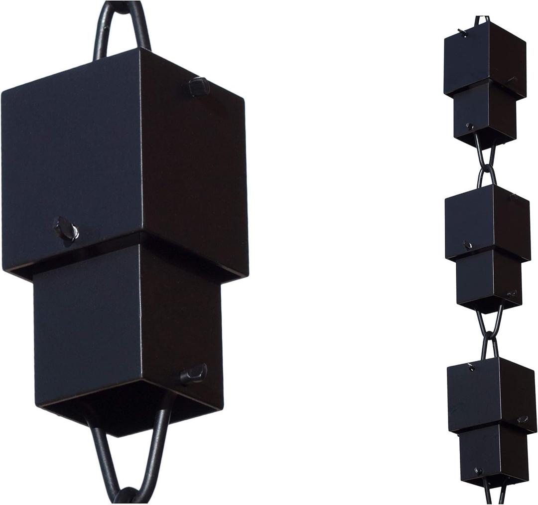 Monarch Rain Chains Aluminum Multi Cube Black Rain Chains for Gutters 8.5 ft Black Decorative Rainchain Outdoor Durable Heavy Duty Gutter Chain Downspout, Modern Rainchains for Outside