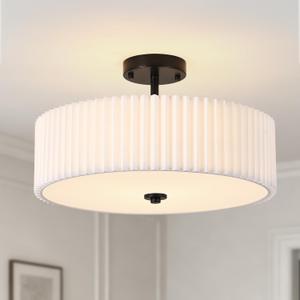 17.7" Semi Flush Mount Ceiling Light, 3-Light Black Fixture
