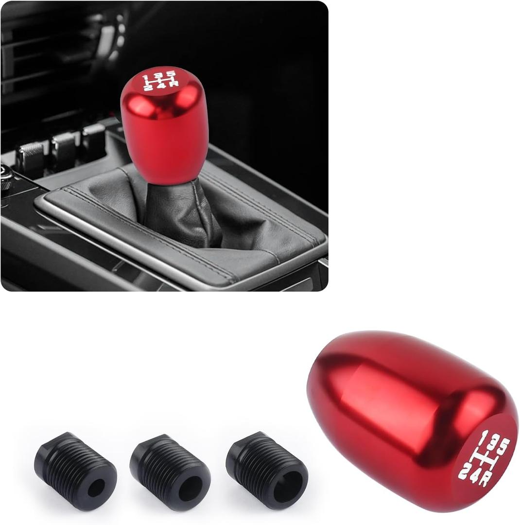 Car Gear Shift Knobs,Stylish Aluminum Alloy Manual Shift Knob 5 Speed for Car Decorations & Comfortable Touch,Universal Car Accessories Interior Stick Shift Knob with 3 Adapters (Red)