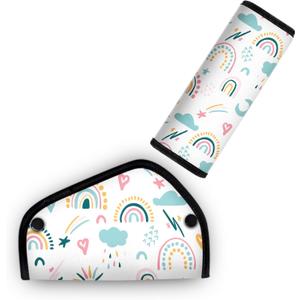 Kid's Seat Belt Cover Pad, Neck & Abdomen Cushion for Children- Soft and Breathable Straps Cover Support (Rainbow)