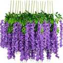 12pcs Artificial Wisteria Flowers 3.6 Feet/Piece Purple Dense Artificial Fake Wisteria Vine Ratta Hanging Garland Silk Flowers String Home Party Wedding Decor（Purple-Dense）