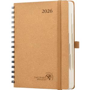 POPRUN 2026 Daily Planner One Page A Day - [5.75" x 8.5"-100% Recycled Materials Spiral Soft Cover] - 2026 Agenda with Monthly Calendar, Folded Inner Pocket - Desert Brown