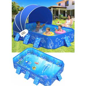 2026 Kiddie Pool with Canopy,Baby Swimming Pool for Toddler,Non-Inflatable Portable Pool for Kids,Foldable Toddler Pool with Shade,Kiddie Pool for Backyard,Pop Up Baby Beach Pool 53''4033''