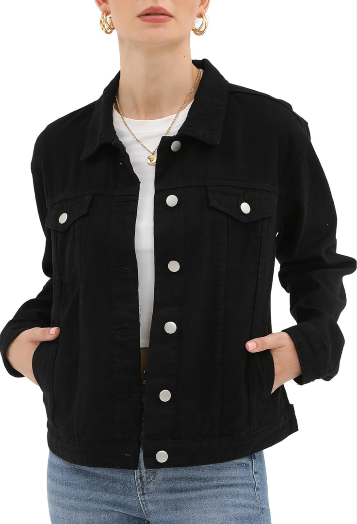 Argstar Denim Jacket for Women Button Up Long Sleeve with Pockets  L
