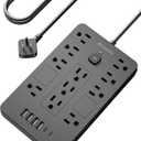 Surge Protector Power Strip - 11 Outlets(1850W/15A) with 6 USB Ports(2 USB C), 10FT Flat Plug Extension Cord, Wall Mount, Black, ETL Listed for Home, Dorm Room