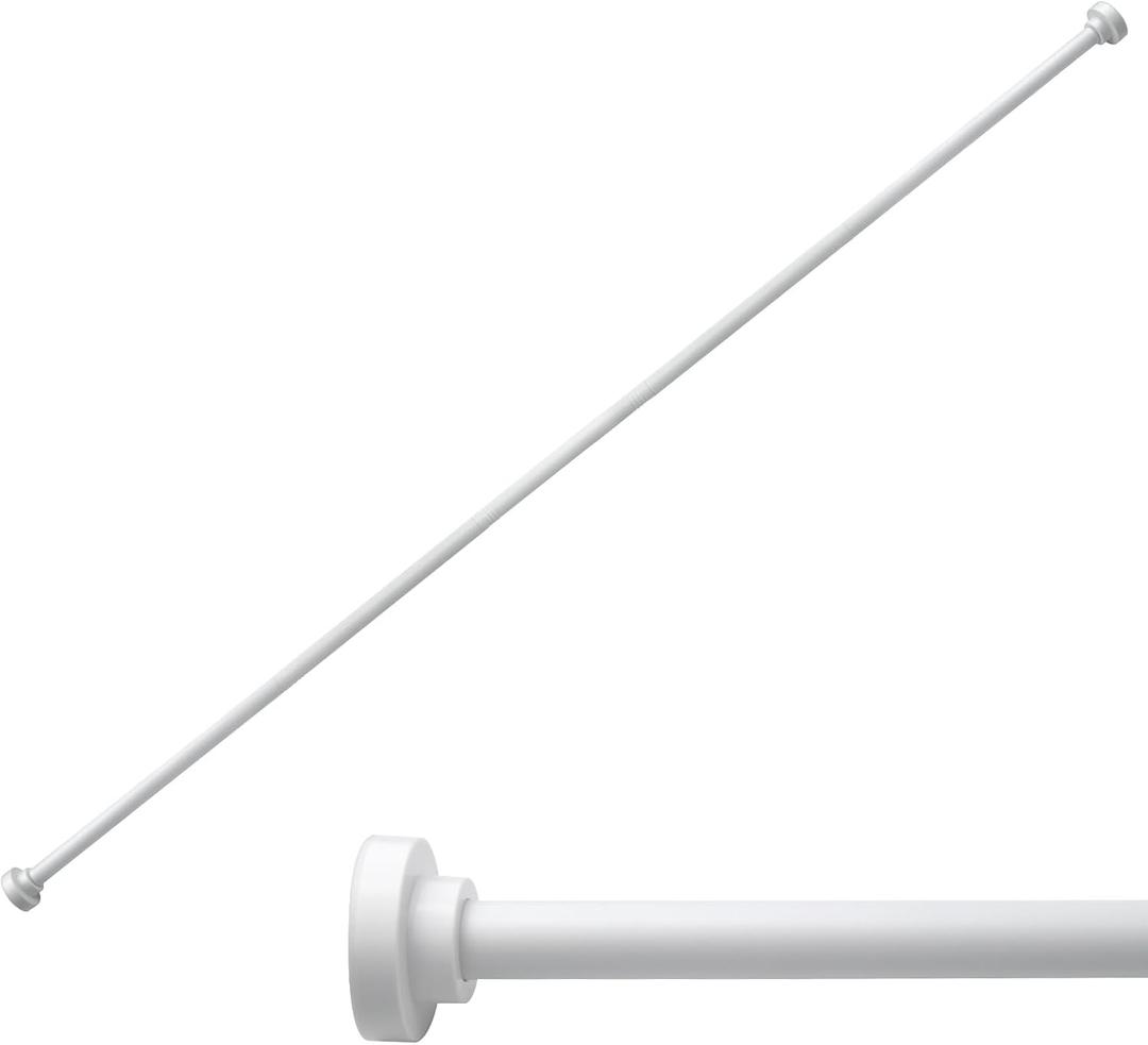White Shower Curtain Rod Adjustable 43-74 Inch, 1 Inch Diameter Spring Tension Curtain Rod No Drilling Required, Rust-Proof Non-Slip Shower Curtain Rod
