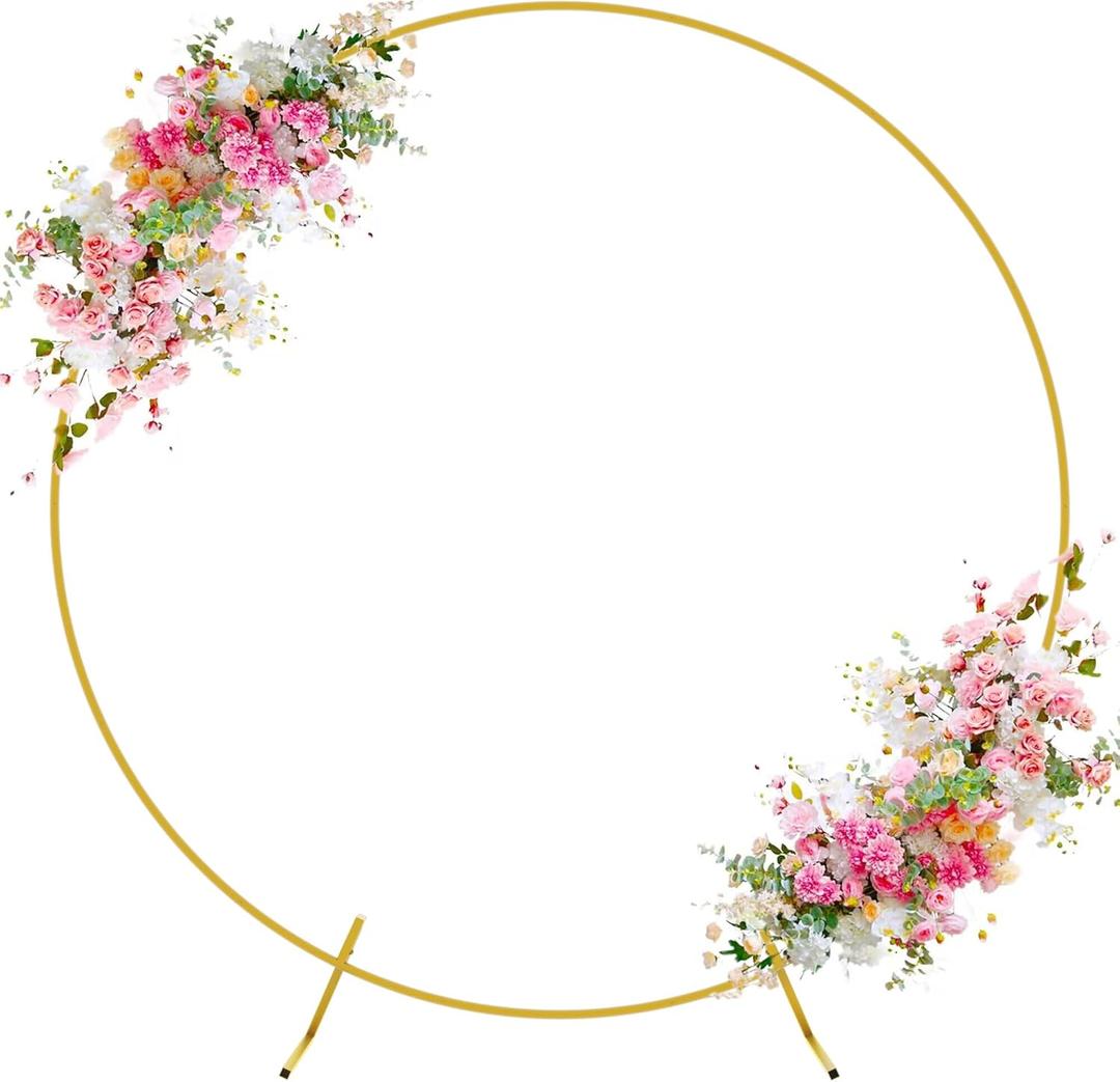 Wokceer Wedding Arch Round Backdrop Stand 6FT Circle Balloon Arch Frame, Gold Circle Backdrop Stand Metal for Wedding Birthday Party Bridal Shower Anniversary Ceremony Decoration