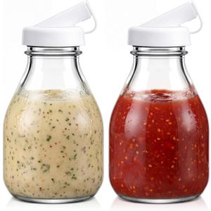 2pcs 16oz Salad Dressing Bottle, Reusable Salad Dressing Dispenser with Silicone Pour Spouts & Airtight Sealing Caps, Leak-proof Storage Jars Containers for Sauces, Ranch, Juice, Milk