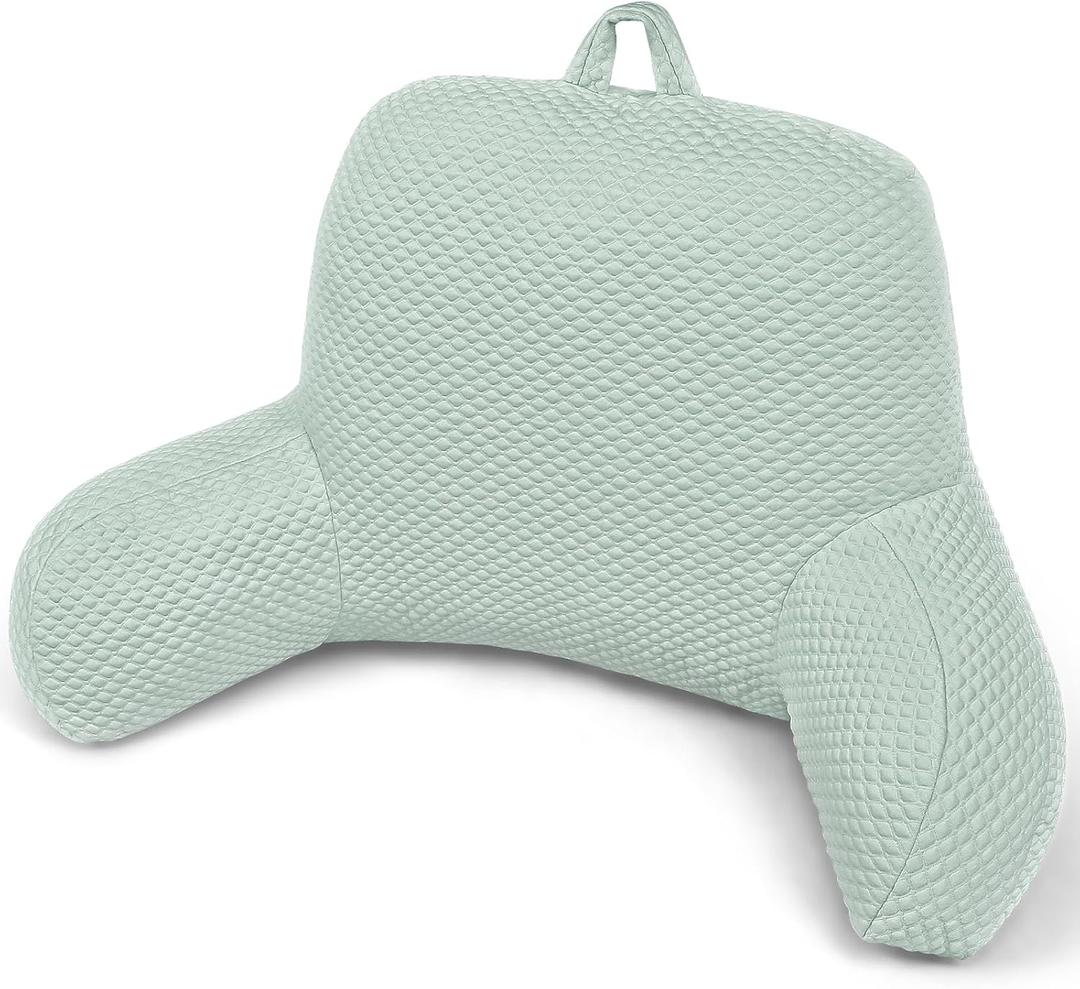 Reading Pillow, Silk Back Support Pillow for Bed Sitting Up, Large Bed Rest Pillow with Arms for Adults, Back Support for Couch and Chair, Green