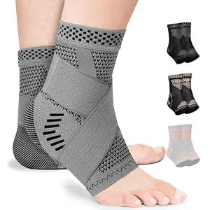 JIUFENTIAN Ankle Brace for Women an Men Adjustable Compression Sleeve (Pair)-Ankle Support Heel Brace for Achilles Tendonitis, Plantar Fasciitis-Eases Swelling and Sprained Ankle(Grey,Medium)