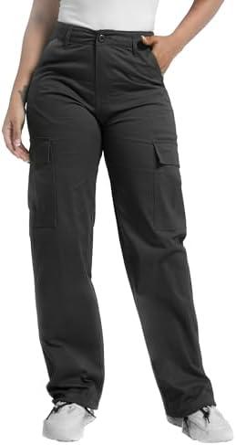 Soulsfeng Women's Baggy Cargo Pants Relaxed Fit Casual Cotton Hiking Pants with 6 Pockets, Size 27