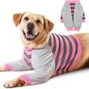 FUAMEY Dog Recovery Sleeve with Elbow Protector, Dogs Shirt Stop Licking Joints, Pet Long Sleeve Suit Protecting Dog's Front Leg Arm Wounds Cover Skin Conditions Pink Stripes 3XL (XXXL(Weight:105-121lbs))