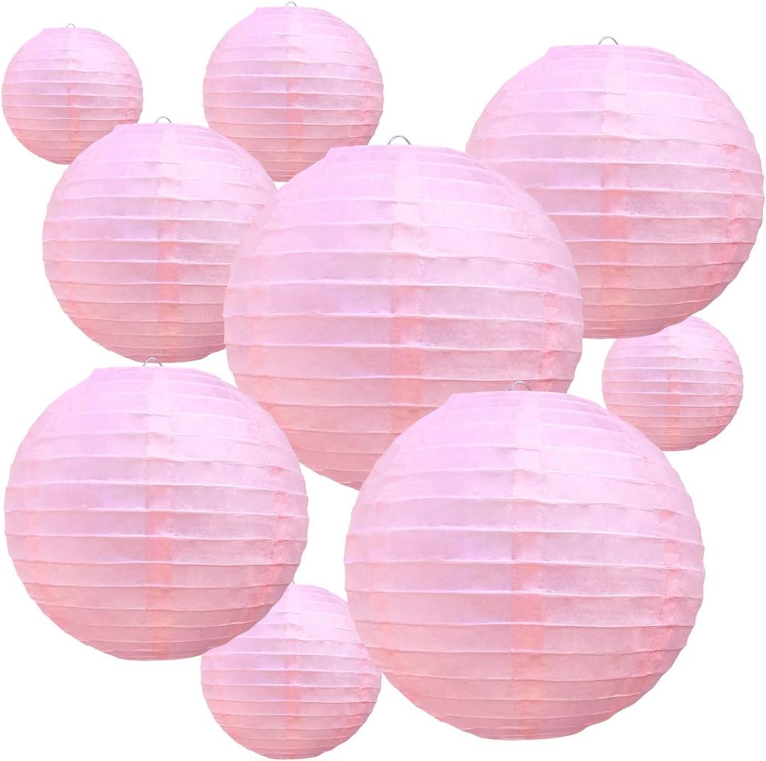 BEISHIDA Pink Round Paper Lanterns Hanging Decorative Chinese Paper Lanterns Lamp for Valentine Birthday Wedding Party Decoration and Baby Bridal Shower10 Packs