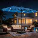 AreShark 13 FT Patio Umbrella with Solar Lights, Double-Sided Outdoor Table Umbrellas with Crank, Large Rectangular Market Umbrella for Porch, Lawn, Pool, Backyard, Royal Blue