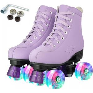 Comeon Classic Women Roller Skates,Unisex High-top 4 Wheel Roller Skates Double Row Roller Skates for Boys and Girls (37/US 7, purple flashing wheel)