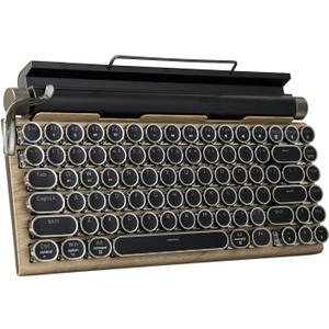 Adventurers Typewriter-Style Retro Mechanical Keyboard LED Backlight 83 Keys Bluetooth 5.0 Blue Axis Wood Color Panel Compatible with iOS/Android/Windows/Vista/Linux/Mac Office/Gaming, 12.8x6.6x1.6in