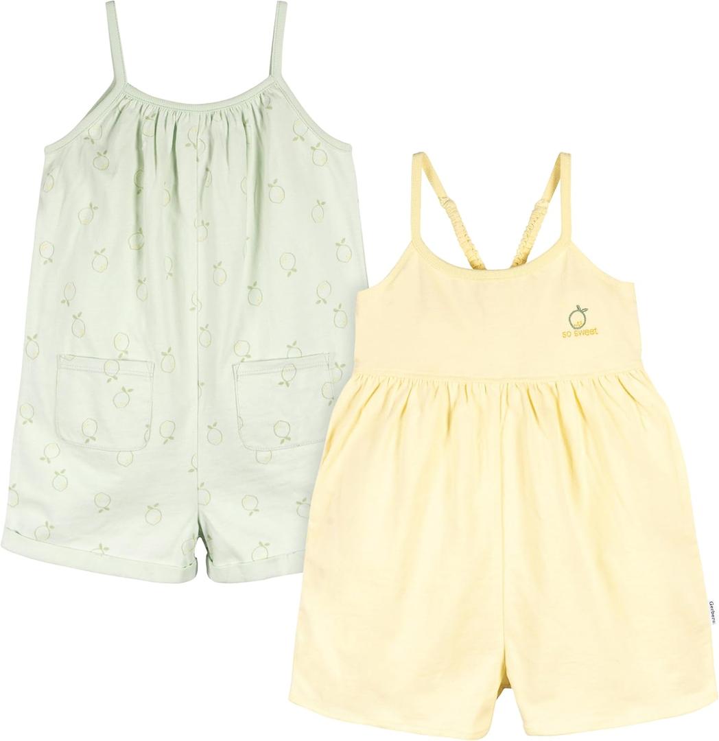 Gerber Baby Girls' Toddler 2-pack Sleeveless Romper Jumpsuit
