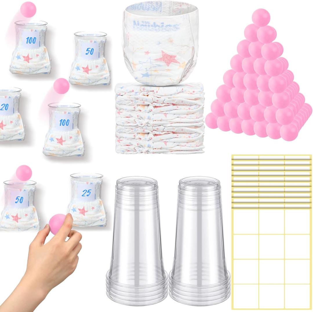 60 Pcs Funny Baby Shower Diaper Games Activities Kits Without Board Hilarious Gender Reveal Diaper Games Prizes Accessories for Boys Girls Women Men(Pink)