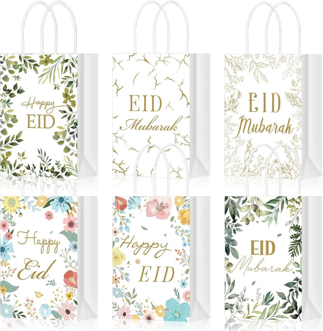 Kolldenn 24 Pcs Eid Mubarak Gift Bags Ramadan Paper Gift Bags with Handle Eid Party Favor Ramadan Goodies Supplies Muslim Party Decoration