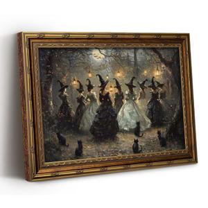 Vintage Gold Framed Halloween Wall Art, Witch Coven Pictures Wall Decor