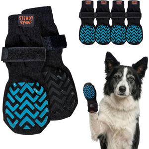 Anti-Slip Socks for Dogs - Breathable & Washable Non Slip Grippy Socks, Rubberized Paw & Adjustable Strap, Secure Fit to Prevent Slipping, Paw Protection for Senior Dogs, 4 Pack (Size Large)