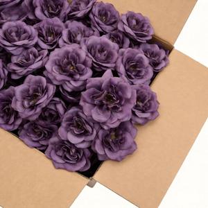 Artificial Silk Roses Flower Heads for Wedding Decorations - 50 Pieces Realistic Bulk Faux Floral for DIY Bridal Shower Arrangements Bridesmaid Bouquets Party Home Centerpieces - Dusty Purple