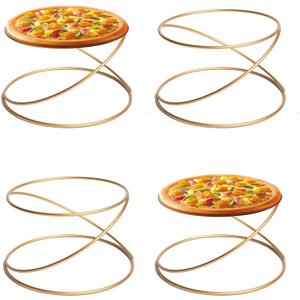 HPC DECOR Set of 4 Gold Yellow Metal Wire Pizza Pan Riser Stands- Round Pizza Tray Riser Rack - Tabletop Display Racks for Food Platter Tray- Metal Display Stands for Home, Restaurant and Party