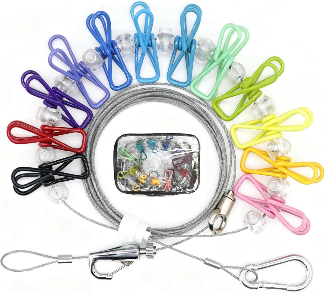 2 x Retractable Portable Clothesline for Travel - Holds 30 lbs Without Sagging3-12Ft Adjustablewith 12 Clothes ClipsOutdoor Camping Essentials (Colors)