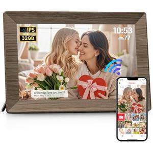 Frameo 10.1" Digital Picture Frame, Smart WiFi Digital Photo Frame with 1280x800 HD IPS Touch Screen 32GB Memory Auto-Rotate Wall Mounted, Share Photos/Videos from Phone Anywhere(Coffee Brown Wood)