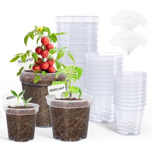 homenote Clear Nursery Pots for Plant,3/4/5 Inch Plant Pot for Planting Plastic Seedling with Drainage Holes Seed Starter Flower High Transparency 20 Labels Excellent Hardness(30 Pack) (3/4/5 Inch, Transparency-no Lid)