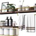 PopiShelves Bathroom Shelves Over Toilet for Wall, Floating Shelves with Storage Basket Paper Holer for Kitchen Living Room, Bedroom & Classroom, Set of 3 (Brown and Gold)