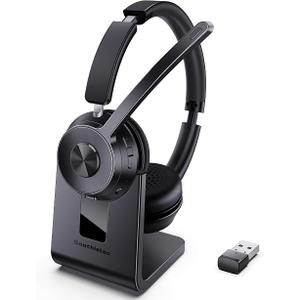 Wireless Headset with Mic for Work, Bluetooth Headset with Noise Cancelling | Headphones with Microphone Mute & USB Dongle for PC/Computer/Laptop/Cell Phones/Remote Work/Call Center (Black)