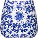 Hollyone Blue and White Porcelain Vase Chinoiserie Floral Vase Large Vintage Tall Blue Ceramic Vase for Home Mantle Shelf Living Room Table Centerpieces Decor, 7 Inch