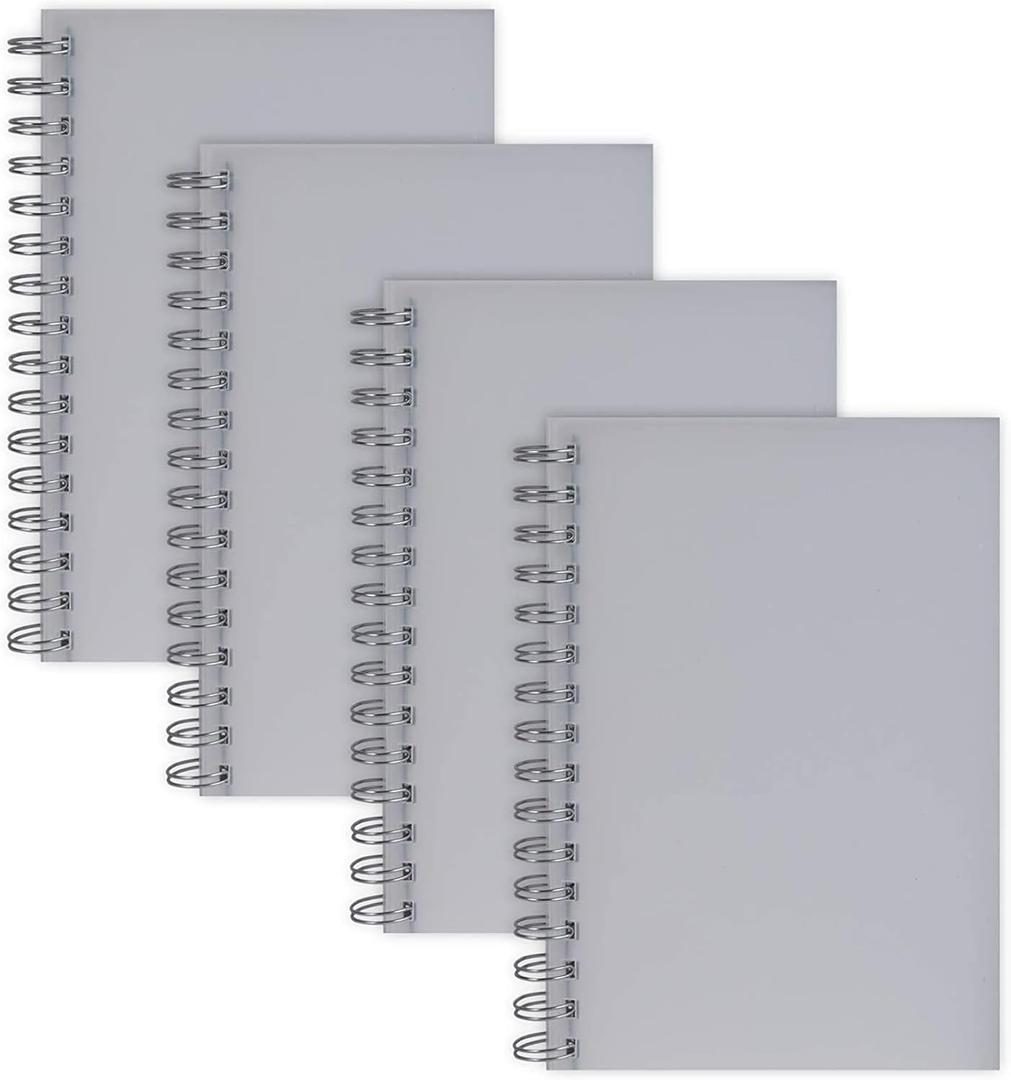 Paper Junkie 4 Pack Blank Spiral Bound Notebooks for College, School, Gray, 80 Sheets, Unlined Paper 5.7" x 8.3 - Notebook - Spiral Journal