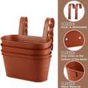 Hicarer Metal Hanging Flower Pots for Railing Fence, Large Hanging Rail Planters for Outdoor Window Balcony Plants Holder with Hooks for Garden Yard Home Decor(Brown,4 Pcs)