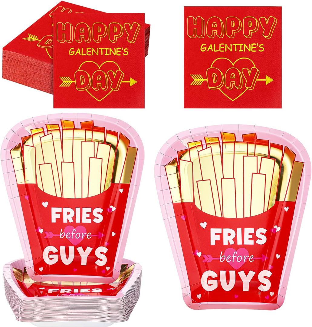 Vesici 100 Pcs Galentines Plates and Napkins Galentines Party Supplies Valentines Dinnerware Set Disposable 50 Plates and 50 Napkins Paper Cocktail Decorative Dinnerware for Valentines Galentine Day