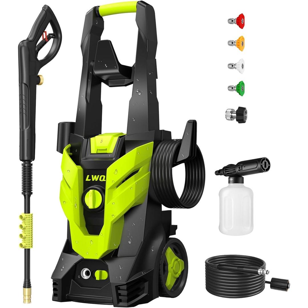 Pressure Washer, Power Washer with 4 Quick Connect Nozzles, High Pressure Cleaning Machine with Foam Cannon for Cars/Fences/Driveways/Patios/Home Cleaning (Green)