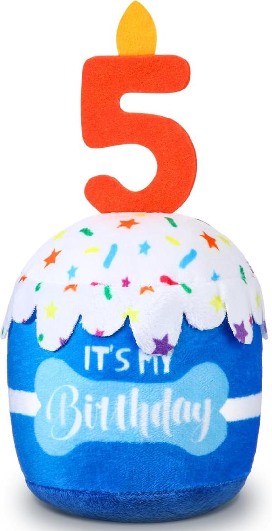 Dansydaisy Dog Birthday Cake Toy Accessories for Girl Boy Gifts, Squeaky Plush Toy for Dog Birthday Party Decor Favor for Large, Medium and Small Dogs(5th,Blue)
