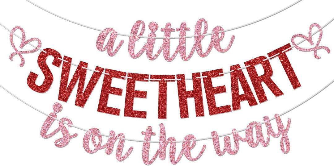 A Little Sweetheart is on the Way Banner, Valentine's Day Baby Shower Decorations, Welcome Sweetheart Decor, Sweet Baby Girl 1st Birthday Decorations Red & Pink Glitter
