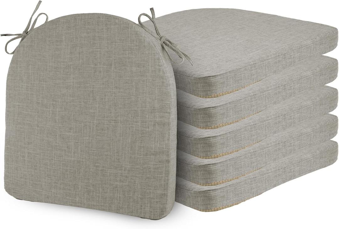 ELFJOY Set of 6 Chair Cushions for Dining Chairs Non Slip Seat Cushion with Ties and Machine Washable Cover Foam Kitchen Chair Pads Indoor 17x17x2 inches Grey