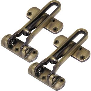 Home Security Door Lock, 2 Pack Latch Guard Clasp Front Door Locks for Kids, Home Reinforcement Lock for Swing-in Doors, Hotel Door Latches, Thicken Solid Aluminium Alloy (Antique Brass)