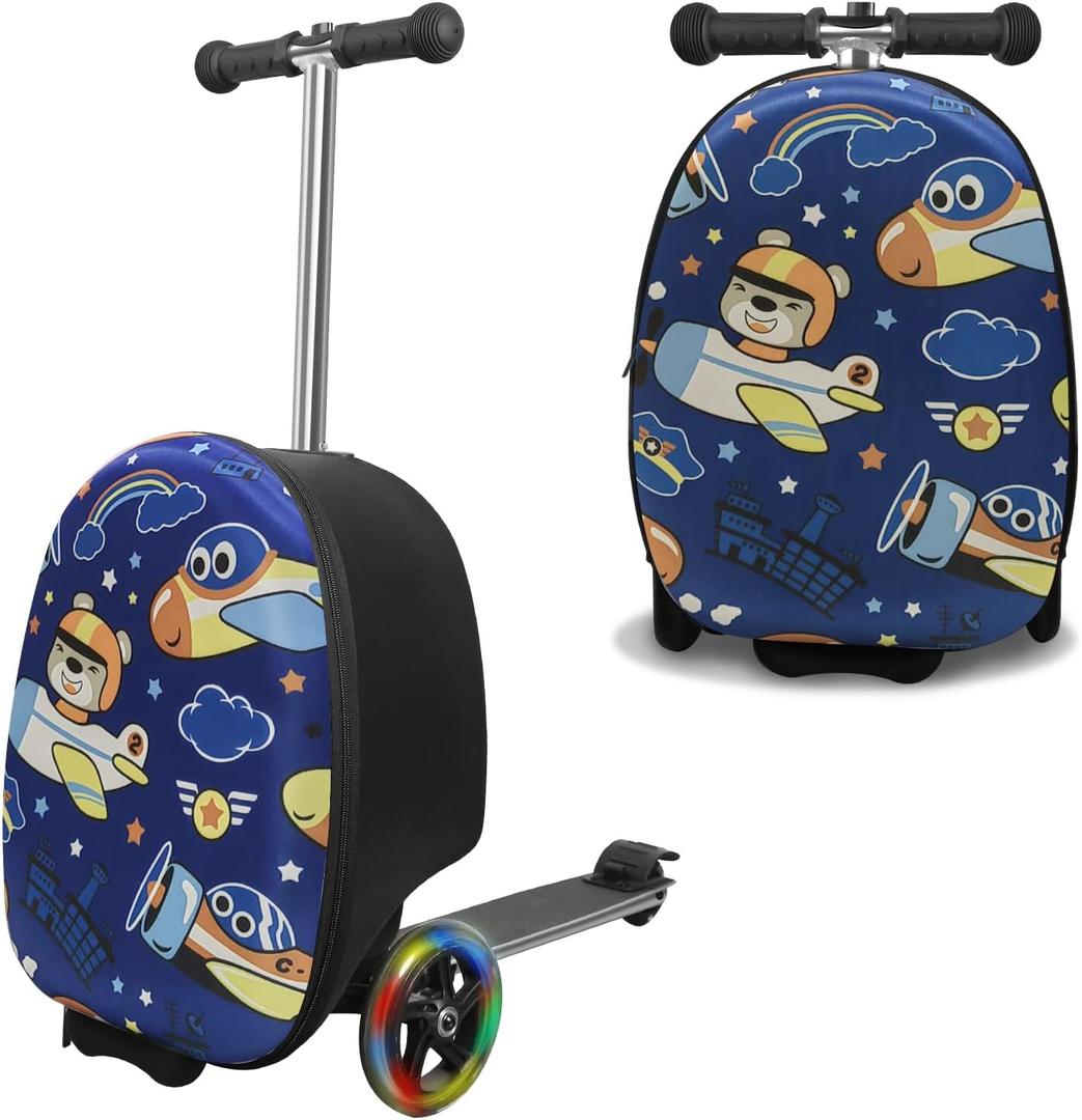 Scooter Suitcase for Kids with LED Wheels, Lightweight & Foldable Scooter Luggage for Travel, One Size