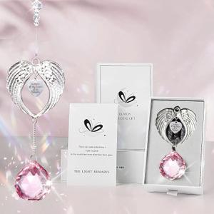 Sympathy Gift Modern Grief Gifts for Lose of Loved Ones, Memorial Suncatcher with 40mm Crystal Ball, Sorry for Your Lose Rainbow Maker, Bereavement Gift Idea Angel Wings Design, Purple