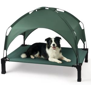 Heeyoo Elevated Dog Bed with Removable Canopy, Portable Dog Cot with Sun Protection Shade Tent, Raised Pet Cooling Cot Bed for Dogs, 42in